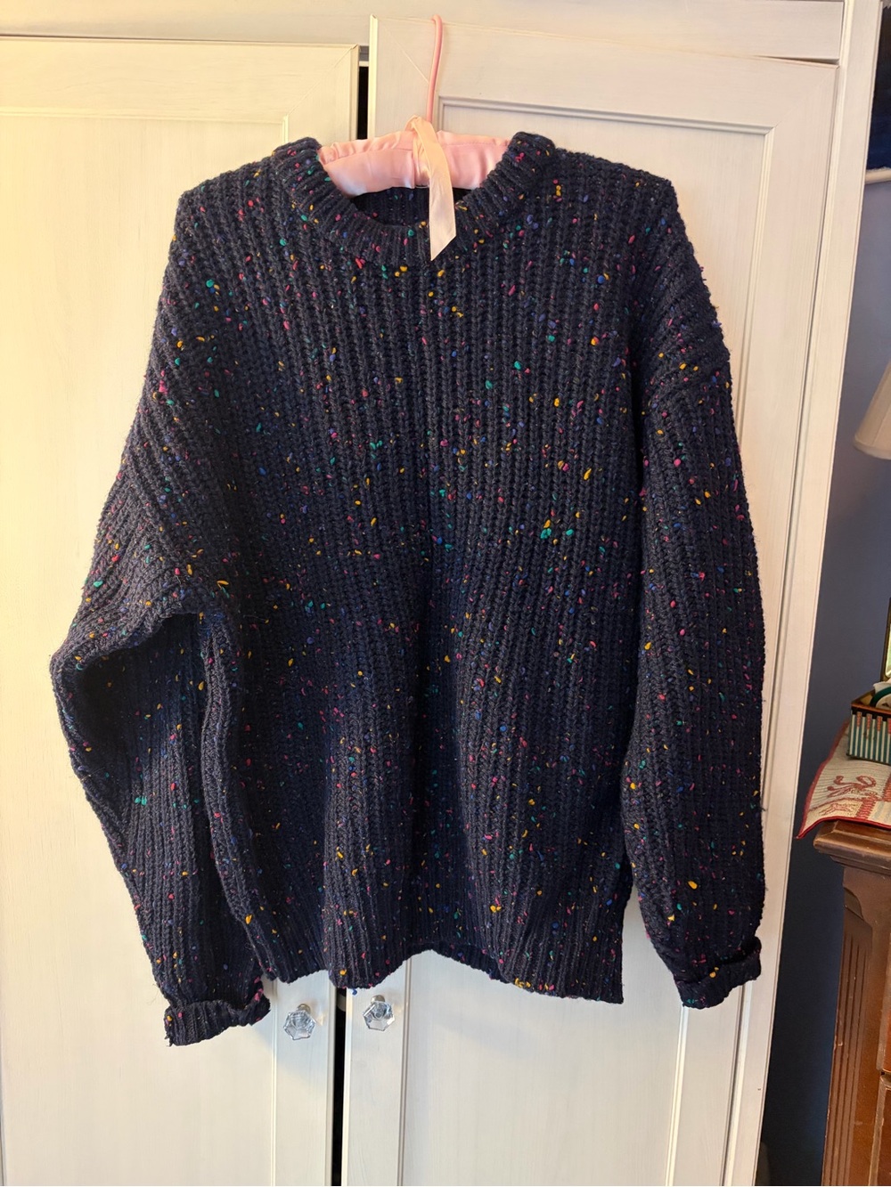 GAP Navy Crewneck Sweater with Multicolor Speckles Oversized/Unisex